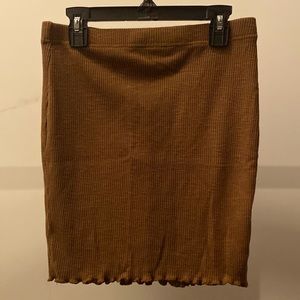 ribbed brown mini pencil skirt